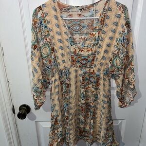 SHEIN Cream Sundress with Bishop Sleeves and Scoop Neck